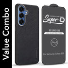 For Samsung Galaxy S25 Combo with Back Cover and 9H Tempered Glass (Textured Grip Design | Micro-Fiber Cloth Inside | Oleophobic Coating Screen Glass)