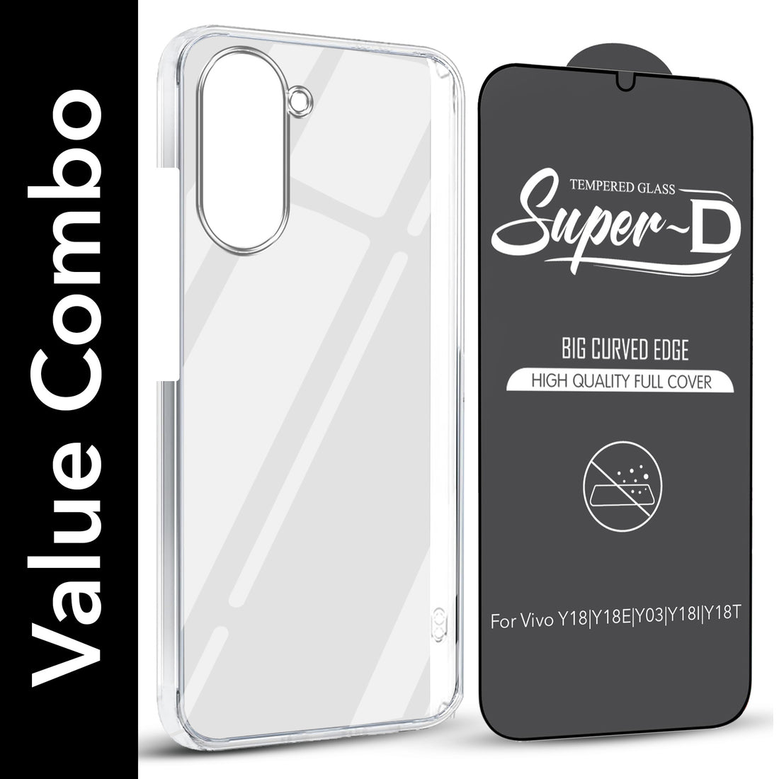 For Vivo Y18 | Y18e | Y03 | Y18i | Y18t Combo with Back Cover and 9H Tempered Glass ( Lifetime Anti-Yellow | Sleek Hard Crystal | Oleophobic Coating Screen Glass)