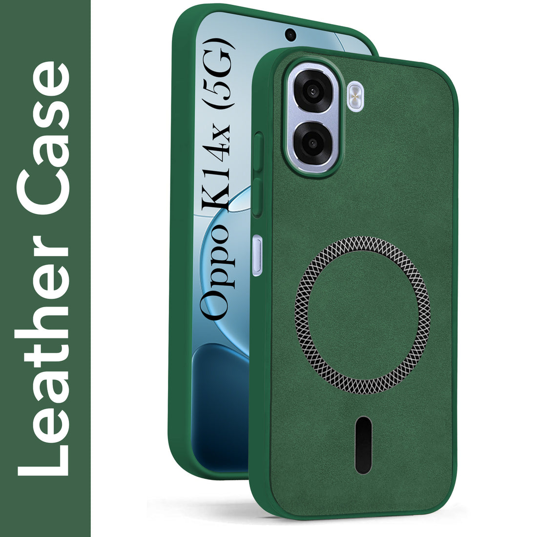For Oppo K14x 5G Back Cover Case Leather Finish (MagSafe Compatible Wireless Charging | Soft Touch | Camera Bump Protection)