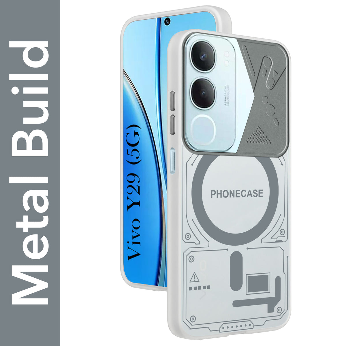 For Vivo Y29 Metallic Back Cover Case (Metallic Camera Protection & Buttons | Translucent Milky Shade | Hard Polycarbonate)