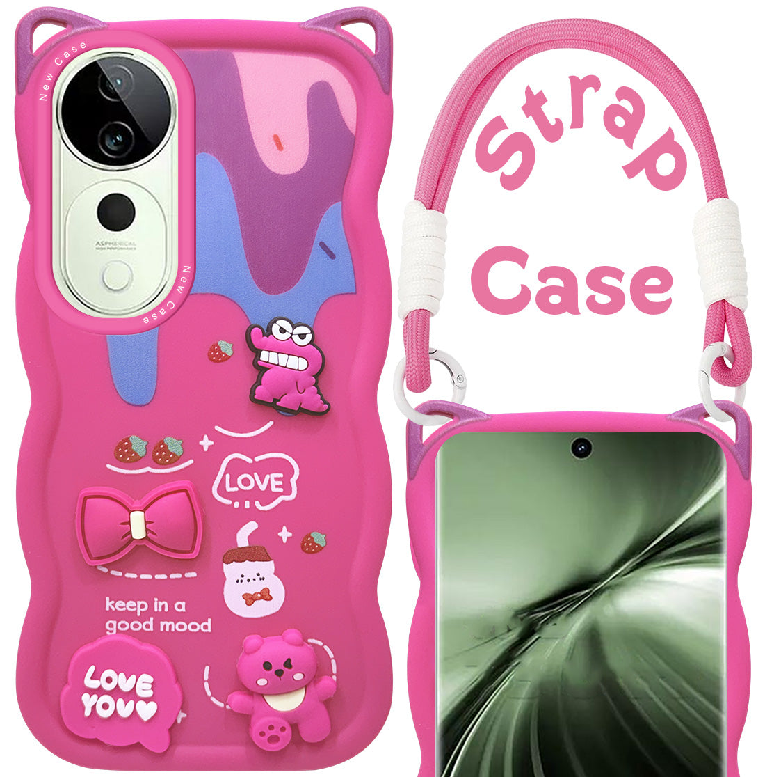 For Vivo T3 Ultra Back Case Cover Strap (3D embossed Figures | Strap Holder | 360* Soft Cushion with Camera Bump)