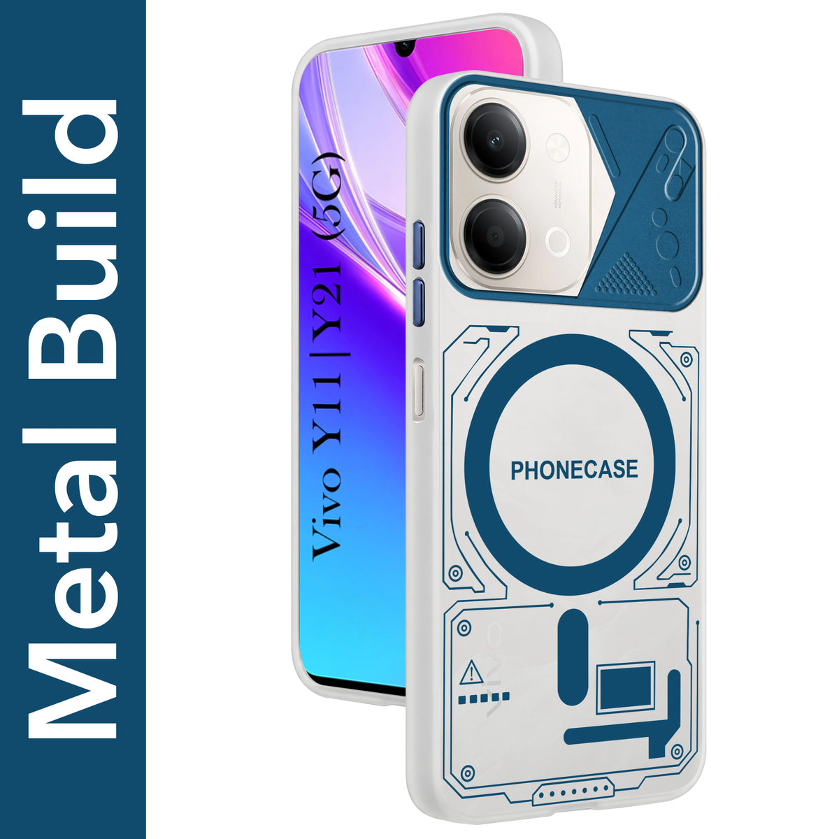For Vivo Y11 | Vivo Y21 5G Metallic Back Cover Case (Metallic Camera Protection & Buttons | Translucent Milky Shade | Hard Polycarbonate)