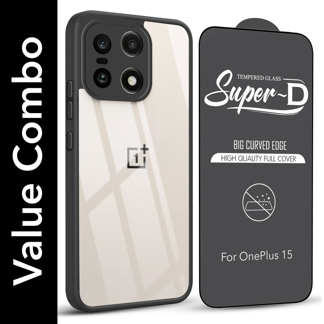 For OnePlus 15 5G Combo with Back Cover and 9H Tempered Glass (Lifetime Anti-Yellow | Crystal Clear Shockproof | Oleophobic Coating Screen Glass)