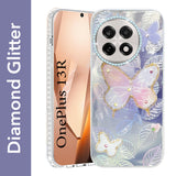 For OnePlus 13R Back Cover Case (Luxury Floral Glitter Cute Butterfly | Diamond Studded Camera Bump | Girls & Women Design)