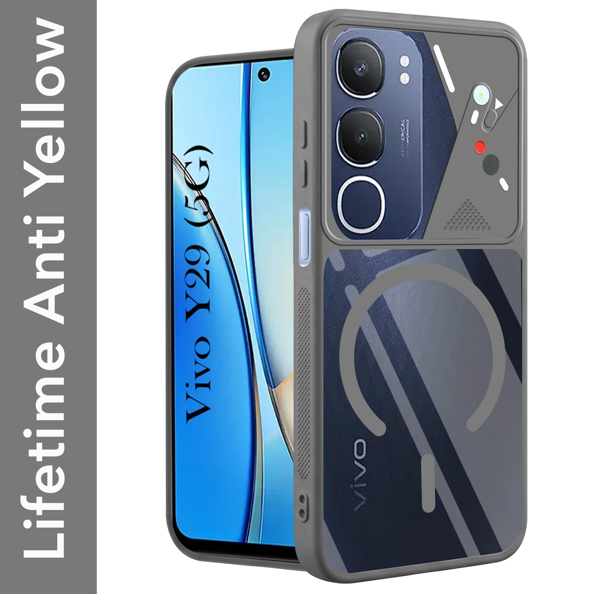 For Vivo Y29 Back Cover Case Lifetime Anti-Yellow Clear (Camera Protection | Side Grip | Wireless MagSafe Compatible)