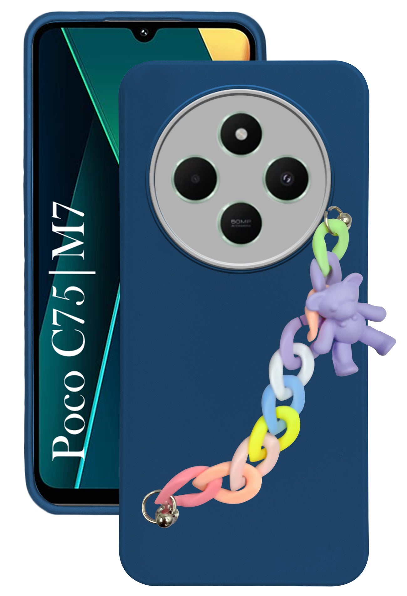 For Poco C75 | Poco M7 Back Cover Case ( Wrist Hanging Chain | Teddy Bracelet Charms | Dual Color Matte Finish | Full Camera Protection | Sleek and