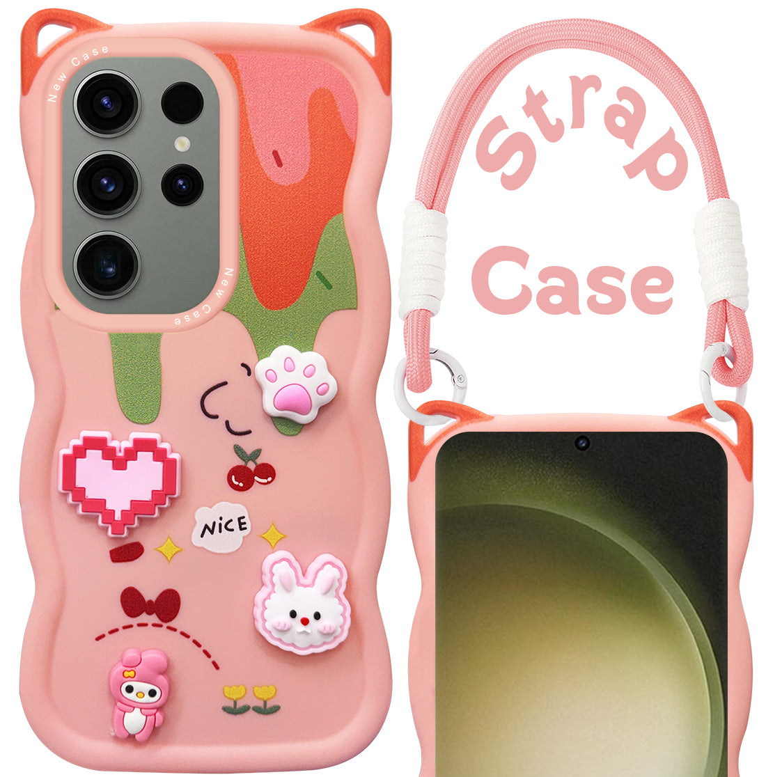 For Samsung Galaxy S23 Ultra Back Case Cover Strap (3D embossed Figures | Strap Holder | 360* Soft Cushion with Camera Bump)