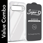 For Google Pixel 9 Pro Combo with Back Cover and 9H Tempered Glass (Lifetime Anti-Yellow | Sleek Hard Crystal | Oleophobic Coating Screen Glass)