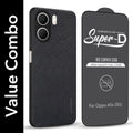 For Oppo A5X Combo with Back Cover and 9H Tempered Glass (Textured Grip Design | Micro-Fiber Cloth Inside | Oleophobic Coating Screen Glass)