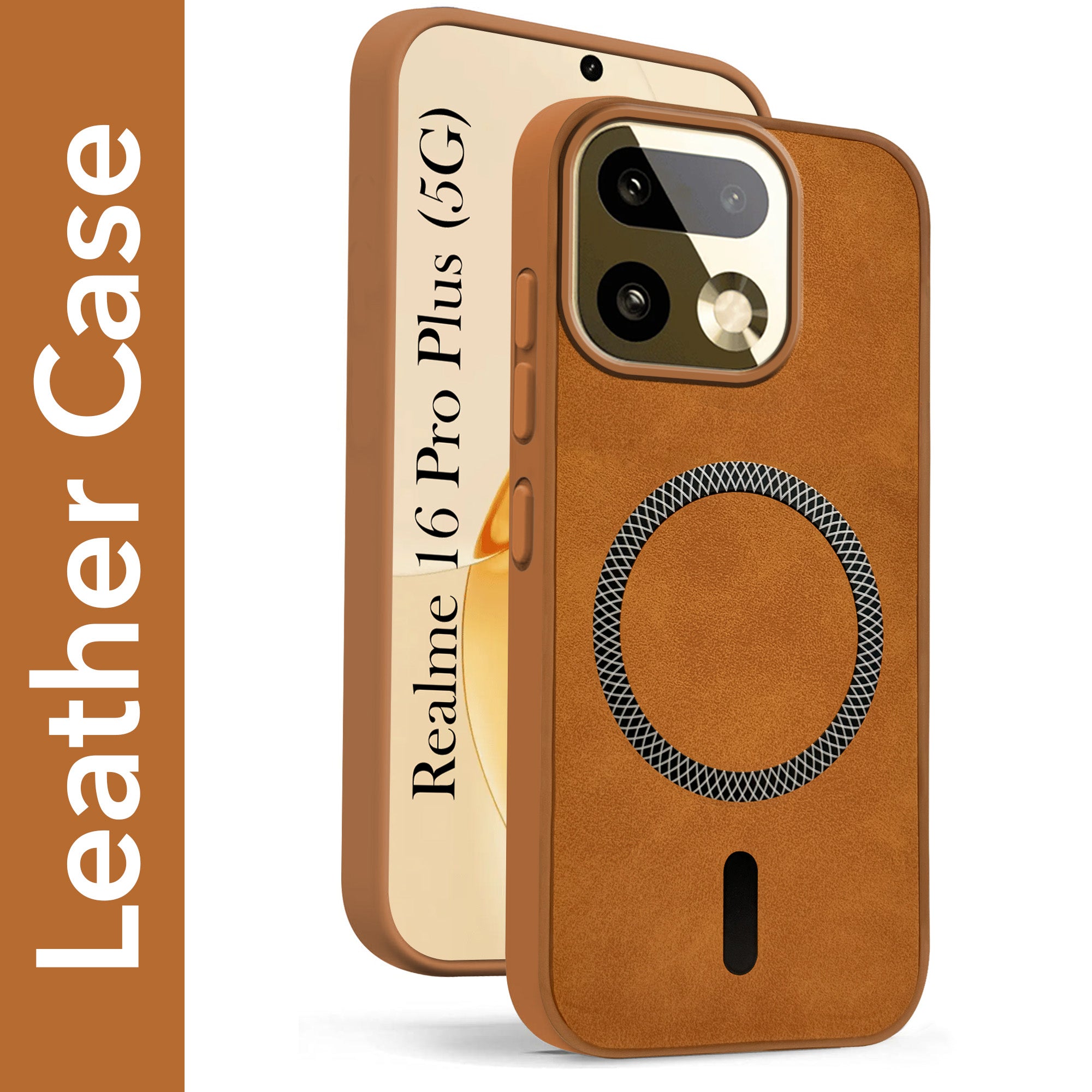 For Realme 16 Pro Plus 5G Back Cover Case Leather Finish (MagSafe Compatible Wireless Charging | Soft Touch | Camera Bump Protection)