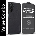 For Samsung Galaxy M15 5G Combo with Back Cover and 9H Tempered Glass (Textured Grip Design | Micro-Fiber Cloth Inside | Oleophobic Coating Screen Glass)