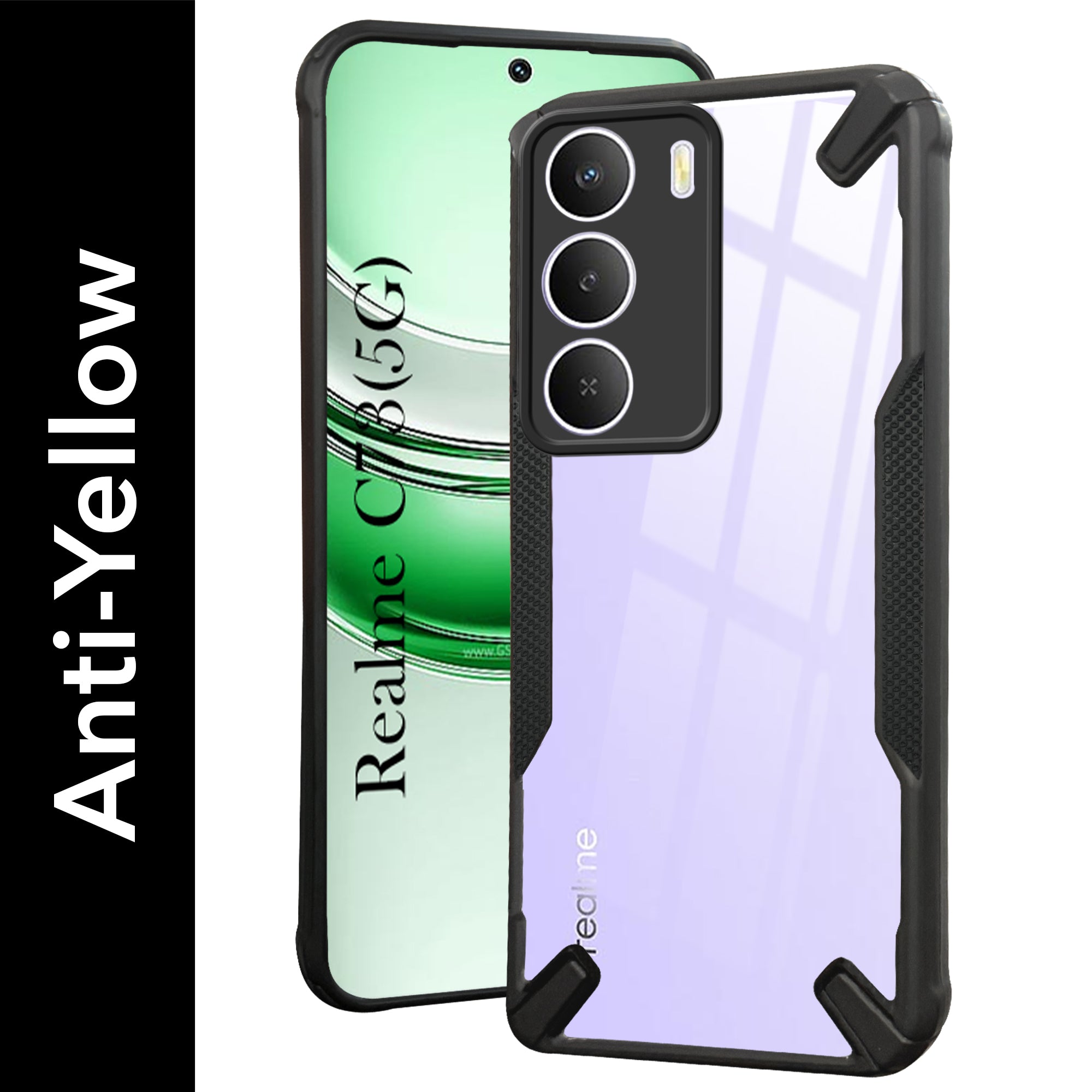 For Realme C73 Back Cover Case (Hybrid Crystal | Ultimate Shockproof Bumpers | Anti Yellow | Rugged Armor | Black )