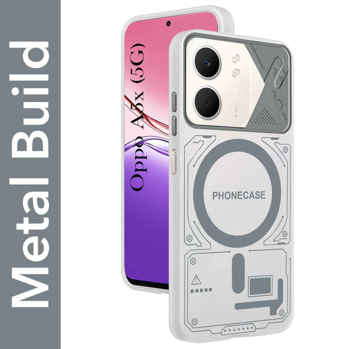 For Oppo A5X Metallic Back Cover Case (Metallic Camera Protection & Buttons | Translucent Milky Shade | Hard Polycarbonate)