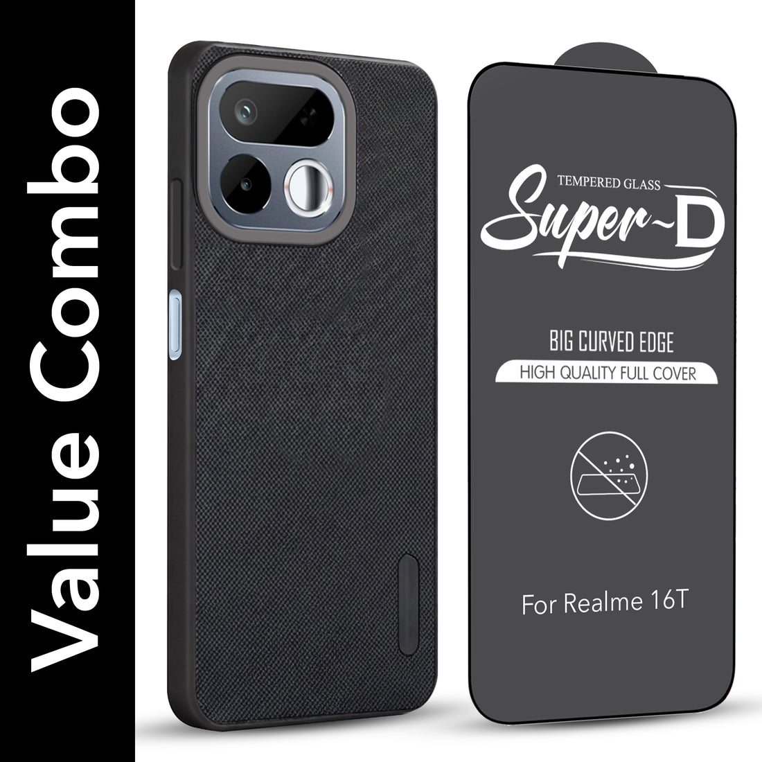 For Realme 16T 5G Combo (Textured Grip Design | Micro-Fiber Cloth Inside | Oleophobic Coating Screen Glass)