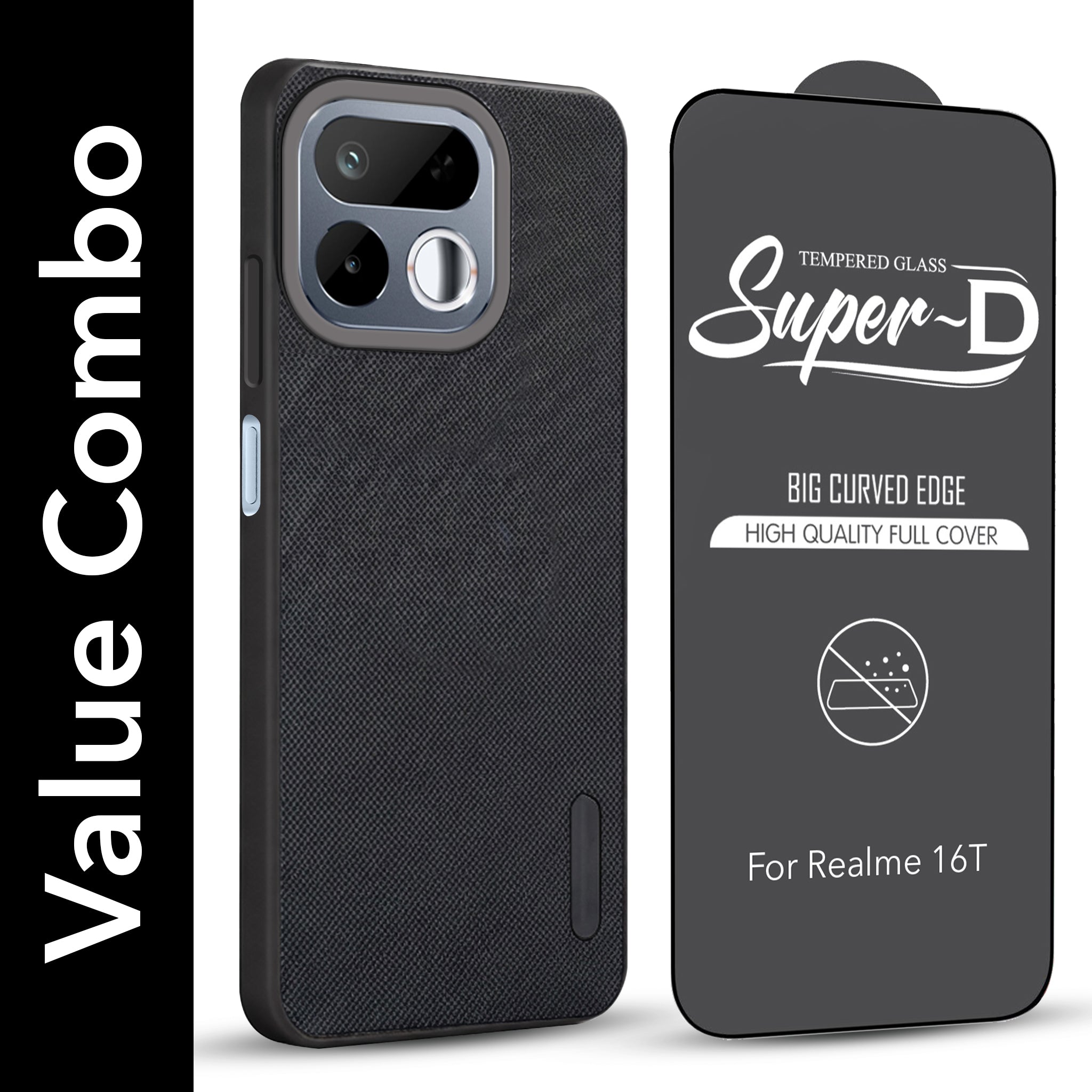 For Realme 16T 5G Combo (Textured Grip Design | Micro-Fiber Cloth Inside | Oleophobic Coating Screen Glass)