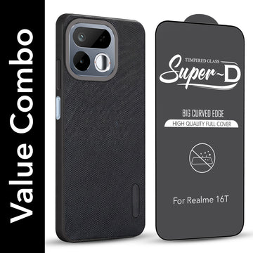 For Realme 16T 5G Combo (Textured Grip Design | Micro-Fiber Cloth Inside | Oleophobic Coating Screen Glass)