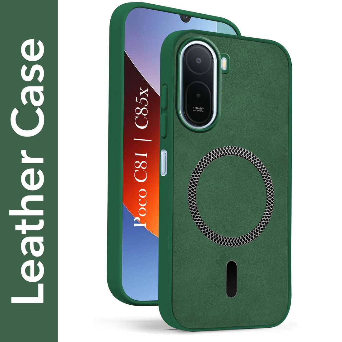 For Poco C81 |  C85X Back Cover Case Leather Finish (MagSafe Compatible Wireless Charging | Soft Touch | Camera Bump Protection)