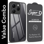 For Realme 15T | Realme Narzo 90 Combo with Back Cover and 9H Tempered Glass (Lifetime Anti-Yellow | Crystal Clear Shockproof | Oleophobic Coating Screen Glass)