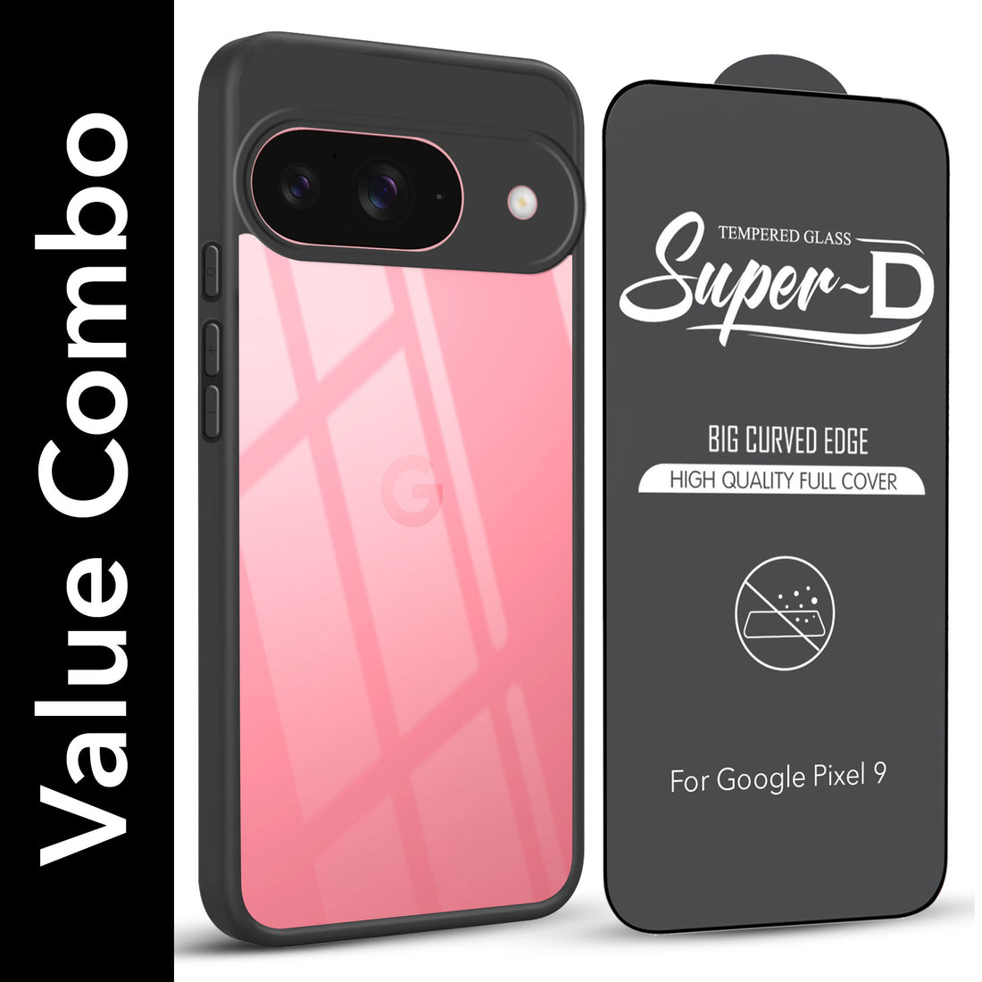 For Google Pixel 9 Combo with Back Cover and 9H Tempered Glass (Lifetime Anti-Yellow | Crystal Clear Shockproof | Oleophobic Coating Screen Glass)