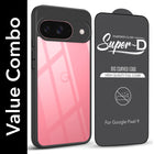 For Google Pixel 9 Combo with Back Cover and 9H Tempered Glass (Lifetime Anti-Yellow | Crystal Clear Shockproof | Oleophobic Coating Screen Glass)