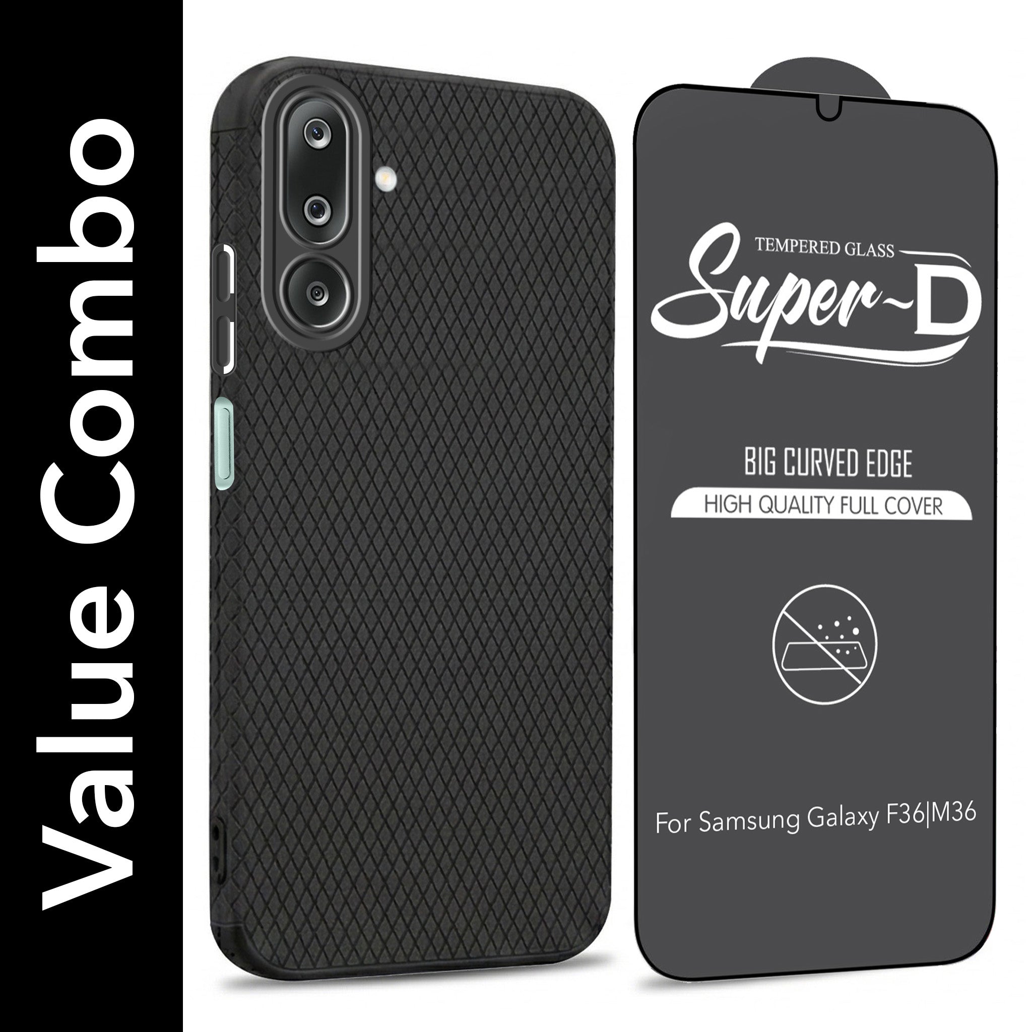 For Samsung Galaxy M36 | Samsung Galaxy F36 Combo with Back Cover and 9H Tempered Glass (Liquid Silicone | Camera Protection | Oleophobic Coating Screen Glass)