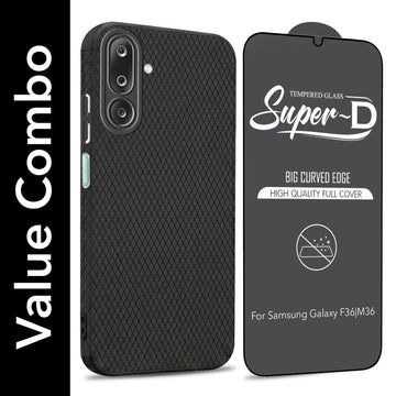 For Samsung Galaxy M36 | Samsung Galaxy F36 Combo with Back Cover and 9H Tempered Glass (Liquid Silicone | Camera Protection | Oleophobic Coating Screen Glass)