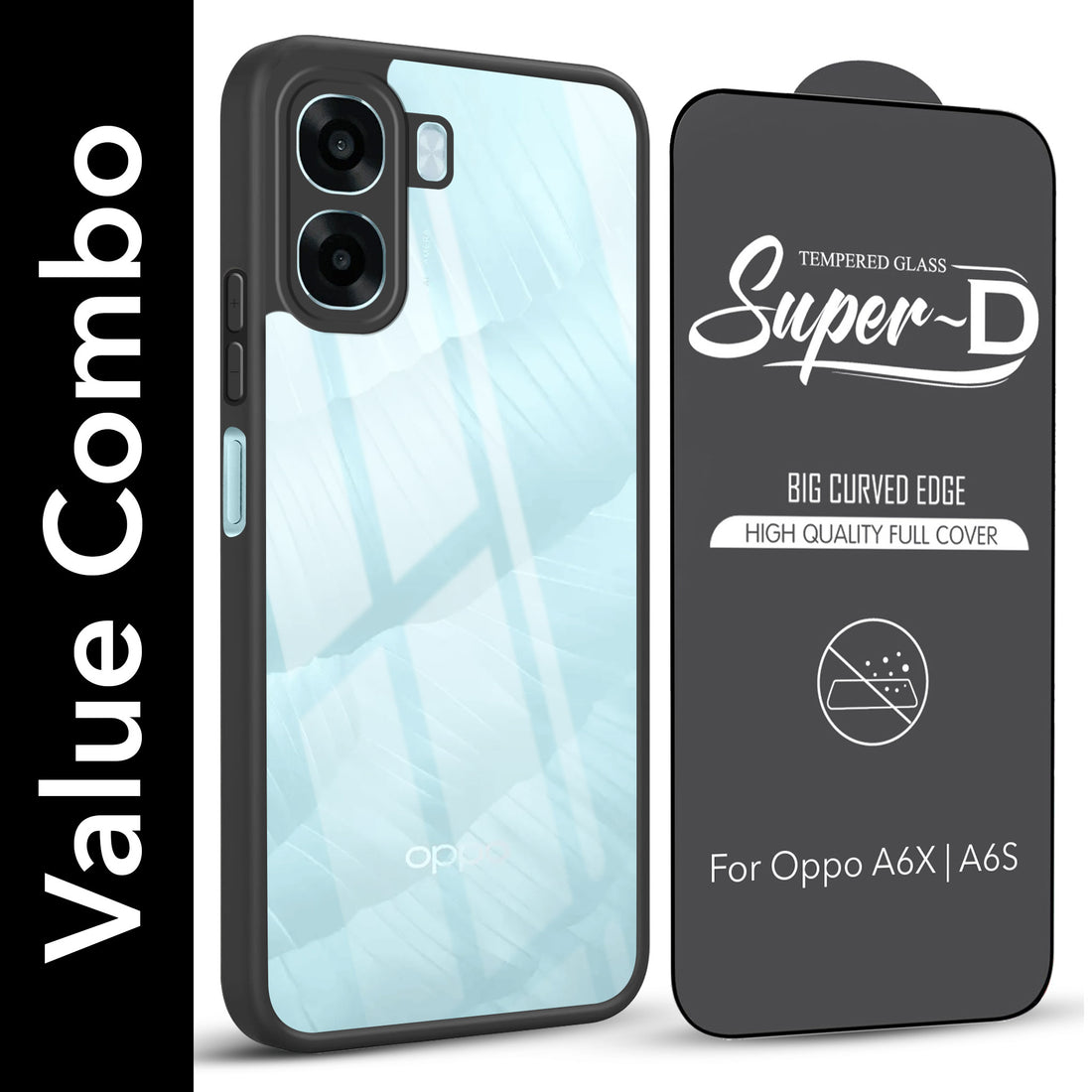 For Oppo A6X | Oppo A6S Combo with Back Cover and 9H Tempered Glass (Lifetime Anti-Yellow | Crystal Clear Shockproof | Oleophobic Coating Screen Glass)