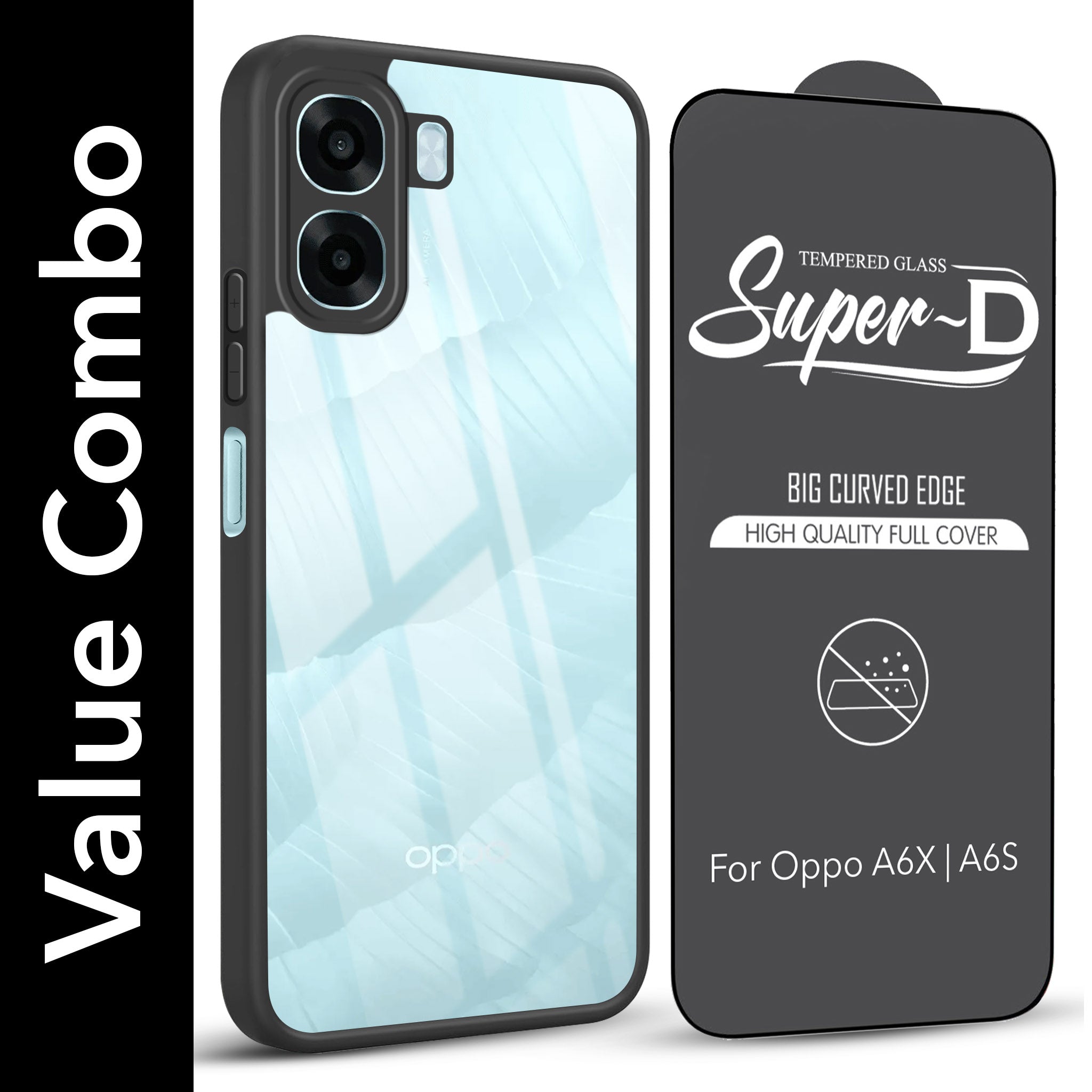For Oppo A6X | Oppo A6S Combo with Back Cover and 9H Tempered Glass (Lifetime Anti-Yellow | Crystal Clear Shockproof | Oleophobic Coating Screen Glass)