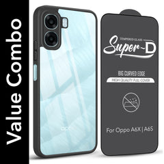 For Oppo A6X | Oppo A6S Combo with Back Cover and 9H Tempered Glass (Lifetime Anti-Yellow | Crystal Clear Shockproof | Oleophobic Coating Screen Glass)