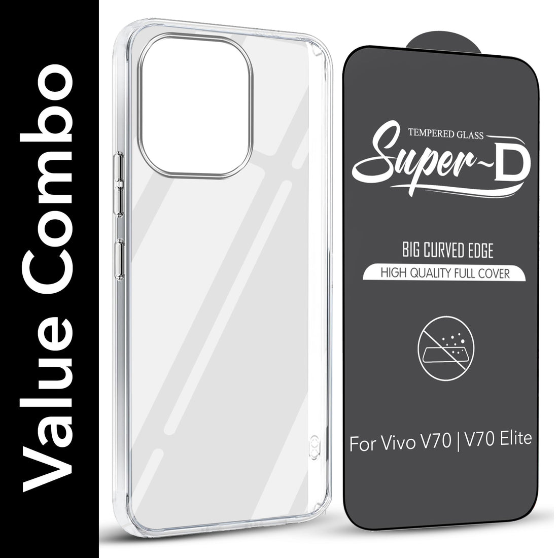 For Vivo V70 | Vivo V70 Elite 5G Combo with Back Cover and 9H Tempered Glass (Lifetime Anti-Yellow | Sleek Hard Crystal | Oleophobic Coating Screen Glass)