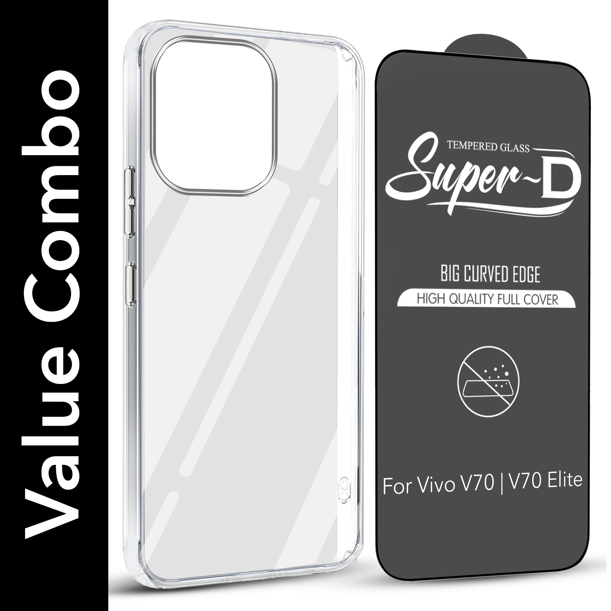 For Vivo V70 | Vivo V70 Elite 5G Combo with Back Cover and 9H Tempered Glass (Lifetime Anti-Yellow | Sleek Hard Crystal | Oleophobic Coating Screen Glass)