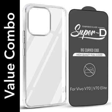 For Vivo V70 | Vivo V70 Elite 5G Combo with Back Cover and 9H Tempered Glass (Lifetime Anti-Yellow | Sleek Hard Crystal | Oleophobic Coating Screen Glass)