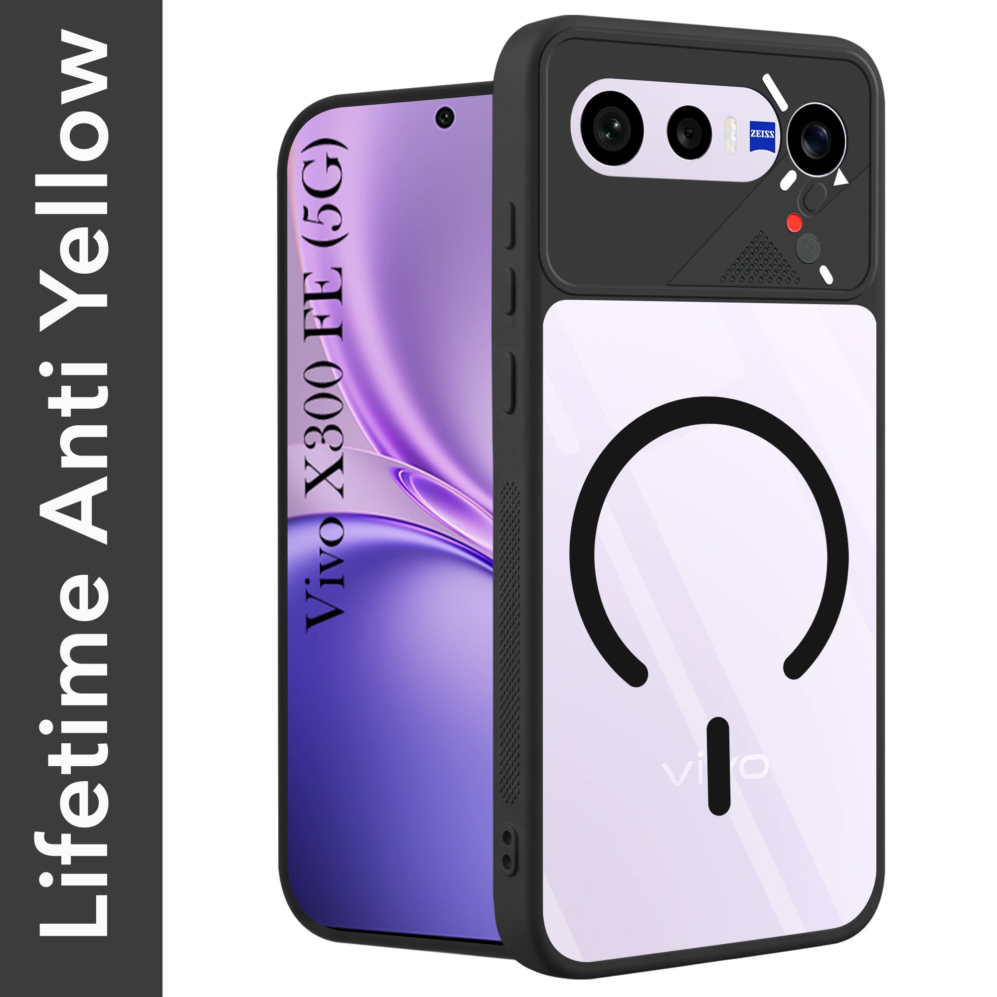 For Vivo X300 FE Back Cover Case Lifetime Anti-Yellow Clear (Camera Protection | Side Grip | Wireless MagSafe Compatible)