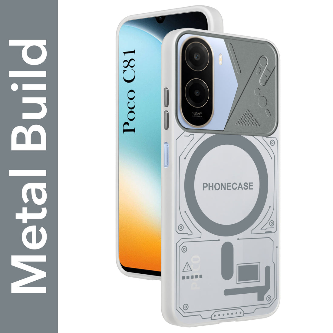 For Poco C81 5G Metallic Back Cover Case (Metallic Camera Protection & Buttons | Translucent Milky Shade | Hard Polycarbonate)