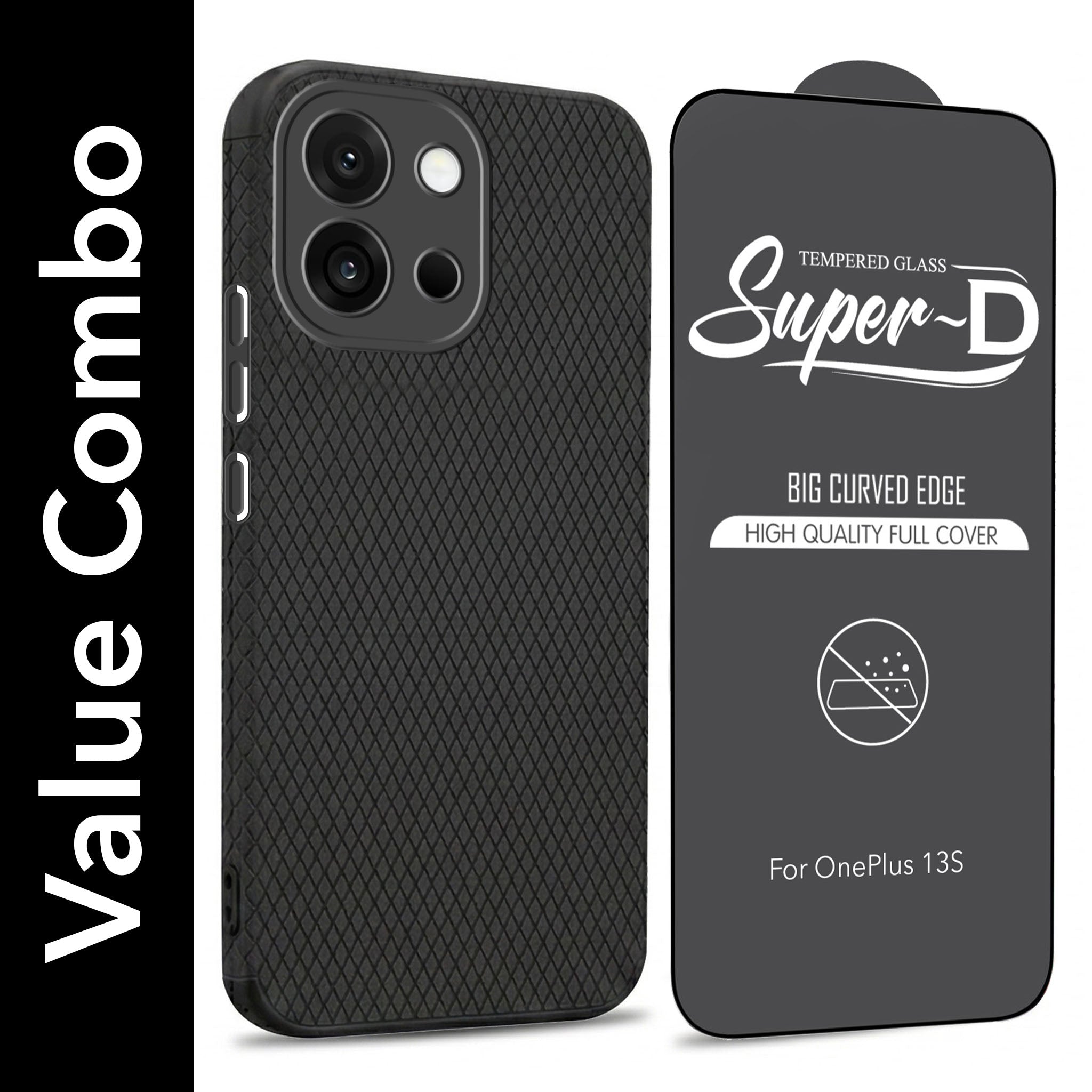 For OnePlus 13S Combo with Back Cover and 9H Tempered Glass (Lifetime Anti-Yellow | Crystal Clear Shockproof | Oleophobic Coating Screen Glass)