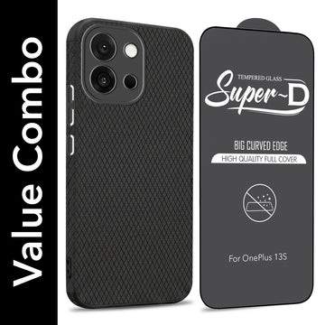 For OnePlus 13S Combo with Back Cover and 9H Tempered Glass (Lifetime Anti-Yellow | Crystal Clear Shockproof | Oleophobic Coating Screen Glass)