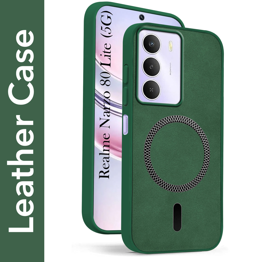 For Realme Narzo 80 Lite 5G Back Cover Case Leather Finish (MagSafe Compatible Wireless Charging | Soft Touch | Camera Bump Protection)