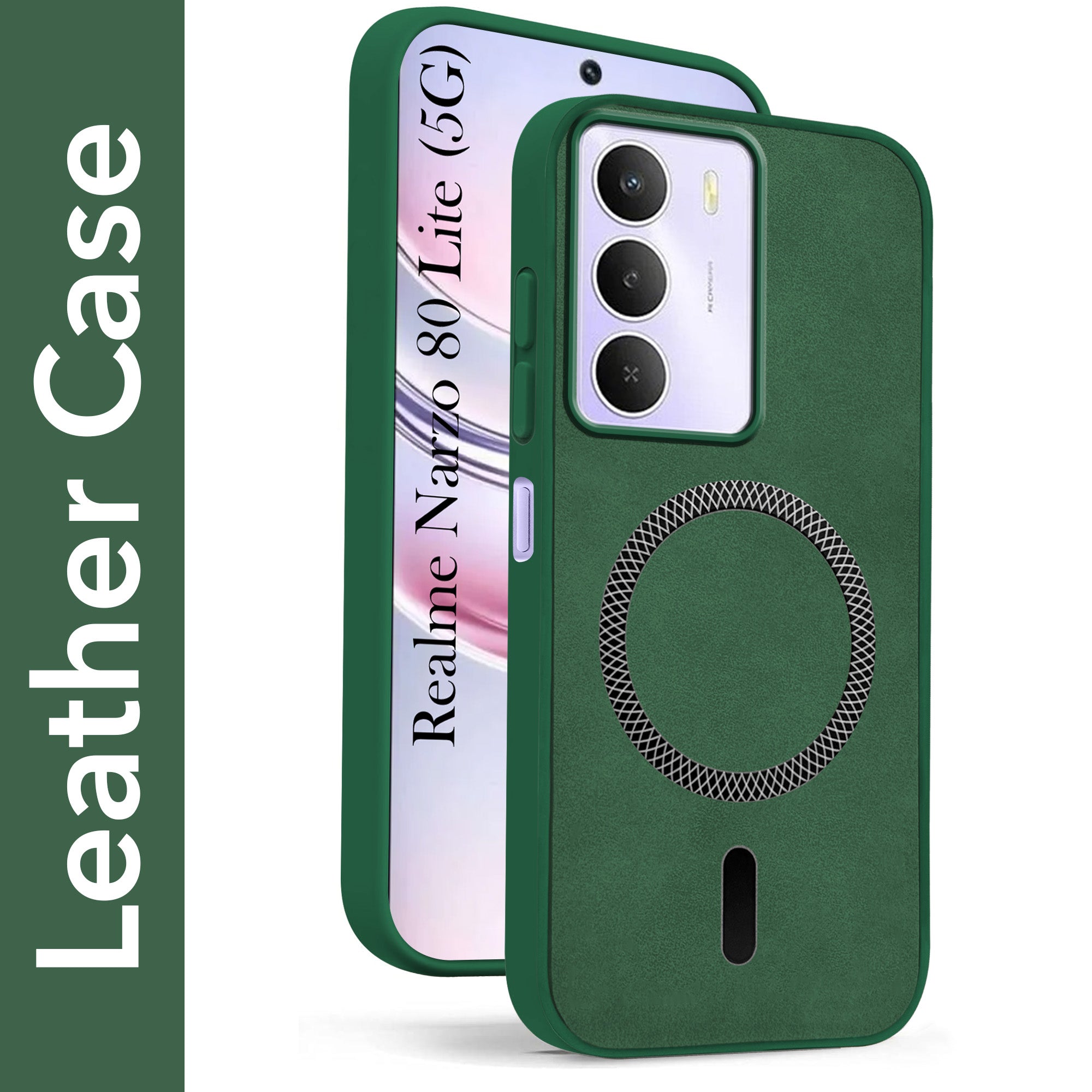 For Realme Narzo 80 Lite 5G Back Cover Case Leather Finish (MagSafe Compatible Wireless Charging | Soft Touch | Camera Bump Protection)