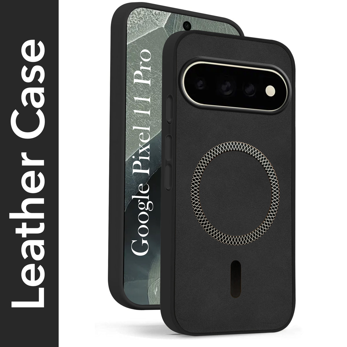 For Google Pixel 11 Pro Back Cover Case Leather Finish (MagSafe Compatible Wireless Charging | Soft Touch | Camera Bump Protection)