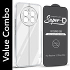 For Realme 12 Plus Combo with Back Cover and 9H Tempered Glass (Lifetime Anti-Yellow | Sleek Hard Crystal | Oleophobic Coating Screen Glass)