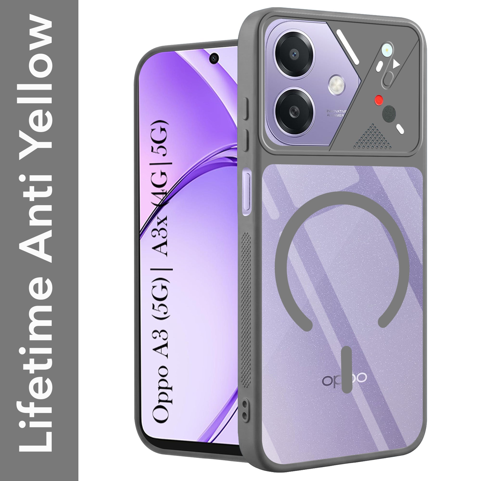 For Oppo A3X (4G/5G) | Oppo A3 5G Back Cover Case Lifetime Anti-Yellow Clear (Camera Protection | Side Grip | Wireless MagSafe Compatible)