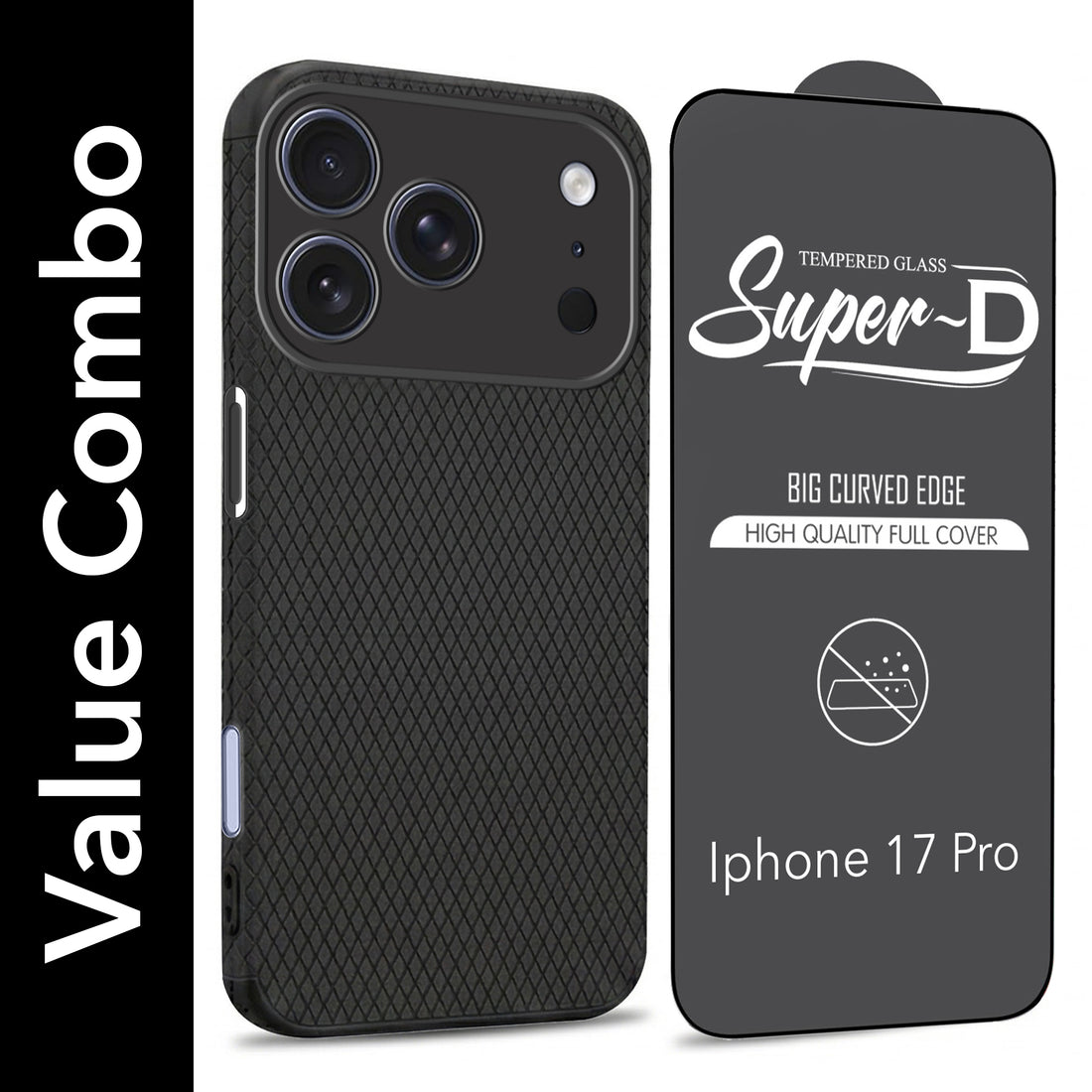 For iPhone 17 Pro Combo with Back Cover and 9H Tempered Glass (Liquid Silicone | Camera Protection | Oleophobic Coating Screen Glass)