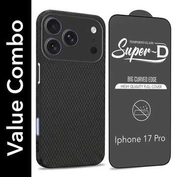 For iPhone 17 Pro Combo with Back Cover and 9H Tempered Glass (Liquid Silicone | Camera Protection | Oleophobic Coating Screen Glass)