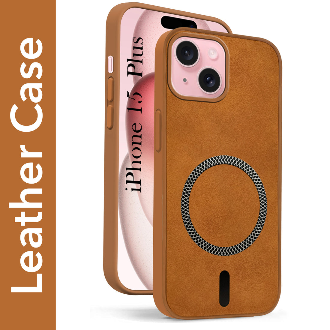 For Apple iPhone 15 Plus Back Cover Case (Sleek Leather Finish | MagSafe Compatible Wireless Charging | Camera Bump Protection)