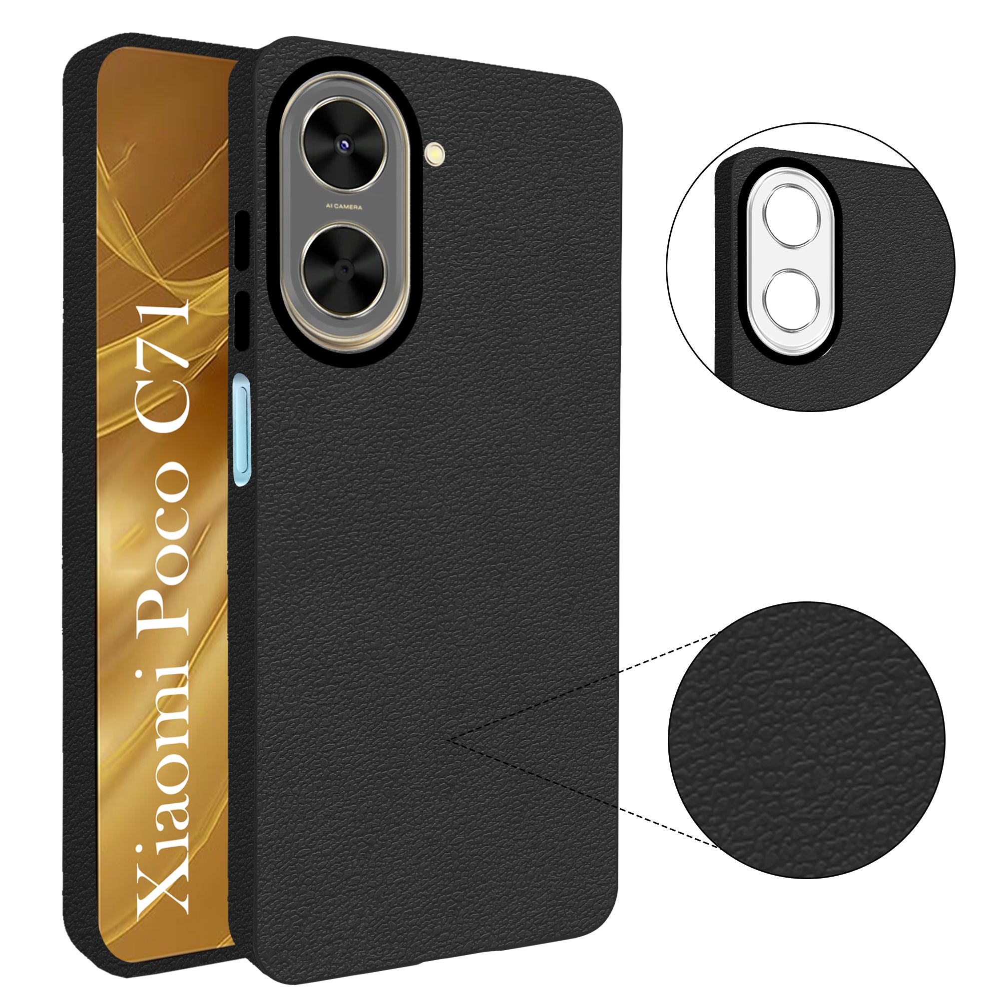 For Poco C71 Back Cover Case (Glass Like Camera Protection | Leather Feel | Minimalist Professional Grip)
