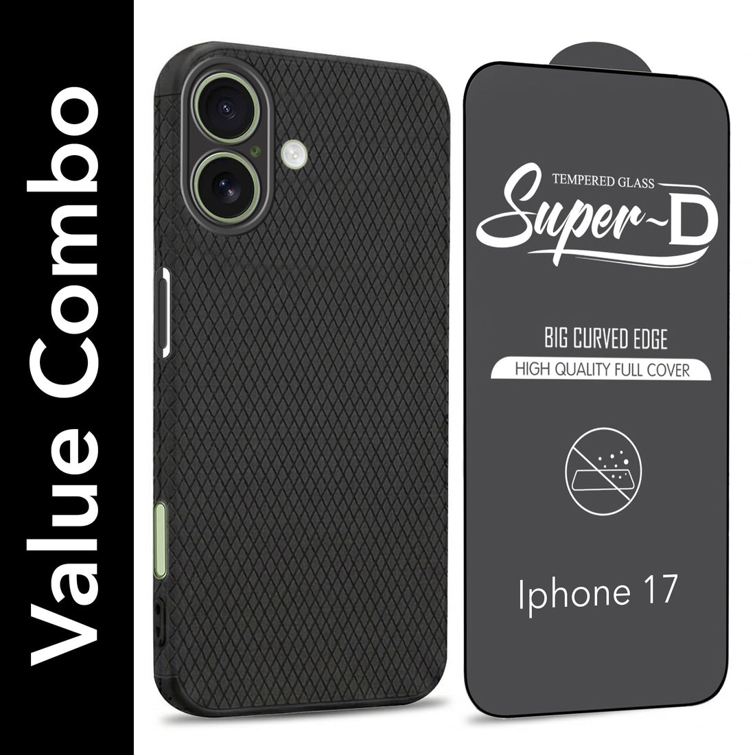 For Apple iPhone 17 Combo with Back Cover and 9H Tempered Glass (Liquid Silicone | Camera Protection | Oleophobic Coating Screen Glass)