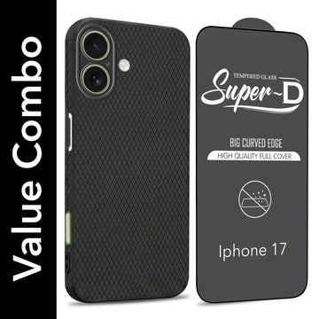 For Apple iPhone 17 Combo with Back Cover and 9H Tempered Glass (Liquid Silicone | Camera Protection | Oleophobic Coating Screen Glass)