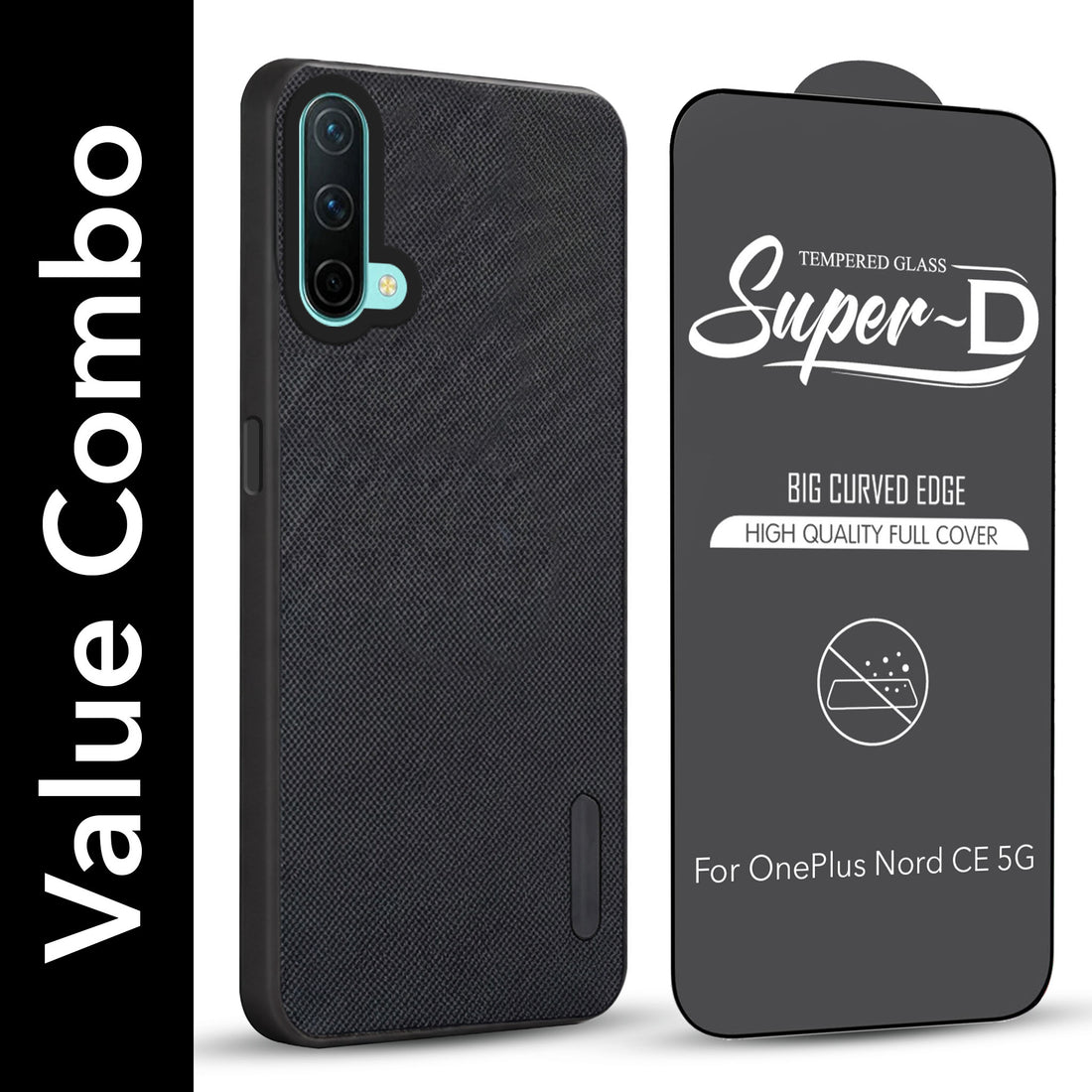 For OnePlus Nord CE 5G Combo (Textured Grip Design | Micro-Fiber Cloth Inside | Oleophobic Coating Screen Glass)