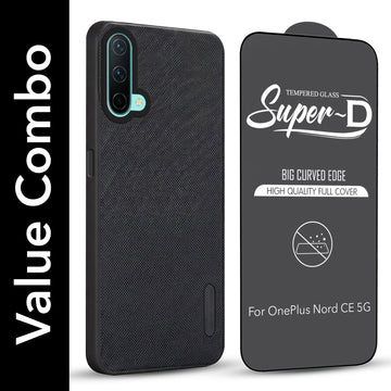 For OnePlus Nord CE 5G Combo (Textured Grip Design | Micro-Fiber Cloth Inside | Oleophobic Coating Screen Glass)