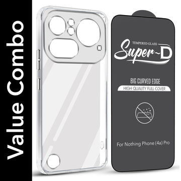 For Nothing Phone 4A Pro 5G Combo with Back Cover and 9H Tempered Glass (Lifetime Anti-Yellow | Sleek Hard Crystal | Oleophobic Coating Screen Glass)